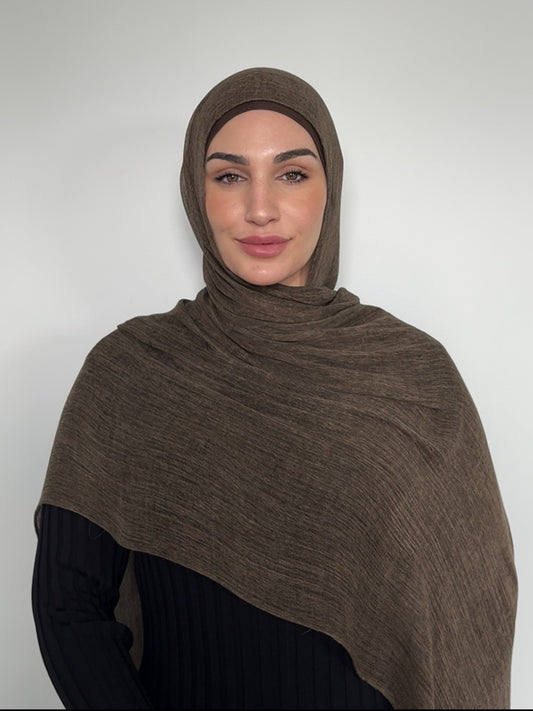 Dark Brown Textured Hijab Set
